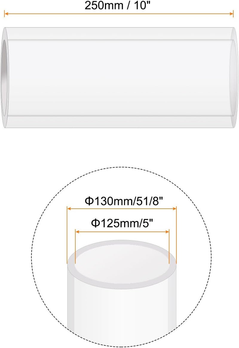Rebower 10" Clear Plastic Rigid Pipe 125mm ID x 130mm OD (5" ID x 5 1/8" OD) Acrylic Round Tubing, [for Plumbing, Hydraulics, Pneumatics, Aquarium] - Image 2